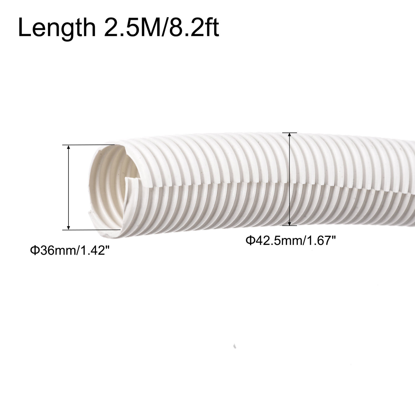 Harfington Split Wire Loom Tubing PE Corrugated Pipe Conduit 2.5M/8.2ft Length 36x42.5mm White for Wire Cable