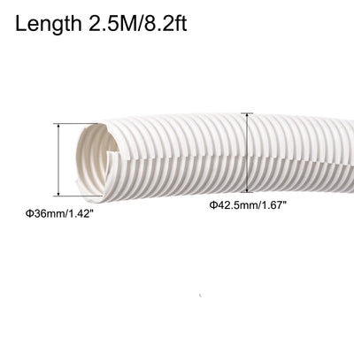 Harfington Split Wire Loom Tubing PE Corrugated Pipe Conduit 2.5M/8.2ft Length 36x42.5mm White for Wire Cable