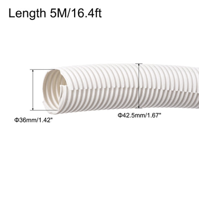 Harfington Split Wire Loom Tubing PE Corrugated Pipe Conduit 5M/16.4ft Length 36x42.5mm White for Wire Cable