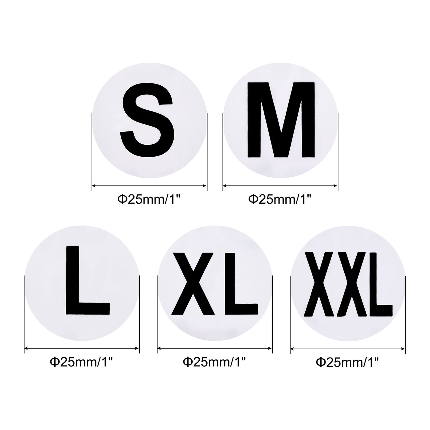 Harfington Clothing S/M/L/XL/XXL Size Sticker Label Coding Label 25mm/1inch Dia 5 Roll 2500 Round Adhesive Labels for Clothes Apparel