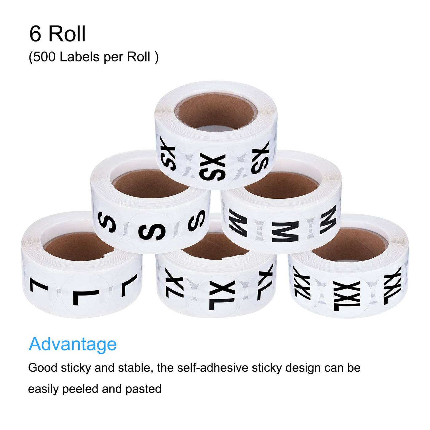 Harfington Clothing XS/S/M/L/XL/XXL Size Sticker Label Coding Label 25mm/1inch Dia 6 Roll 3000 Round Adhesive Labels for Clothes Apparel