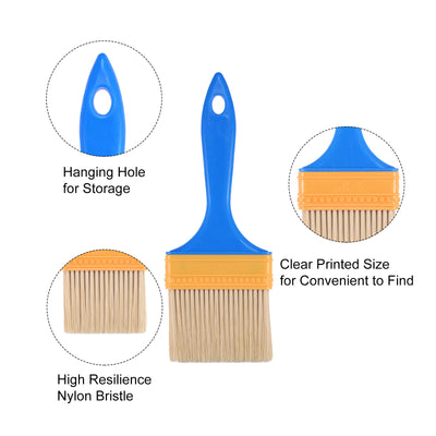 Harfington Uxcell 3" Paint Brush 0.35" Thick Soft Nylon Bristle with PP Handle Paintbrush 5Pcs