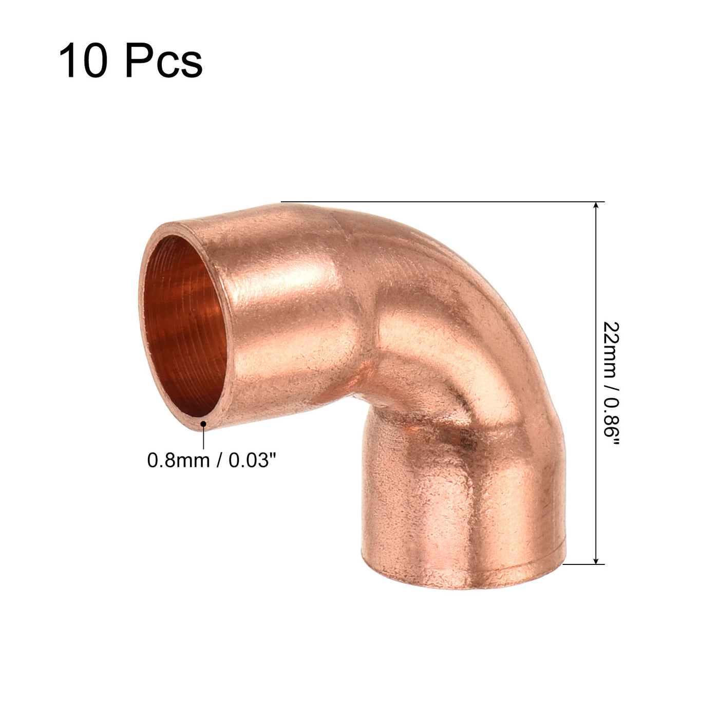 Harfington 90 Degrees Elbow Copper Pipe Fitting Short Turn Welding Connection 3/8 Inch ID for HVAC Air Conditioning Pipe, Pack of 10