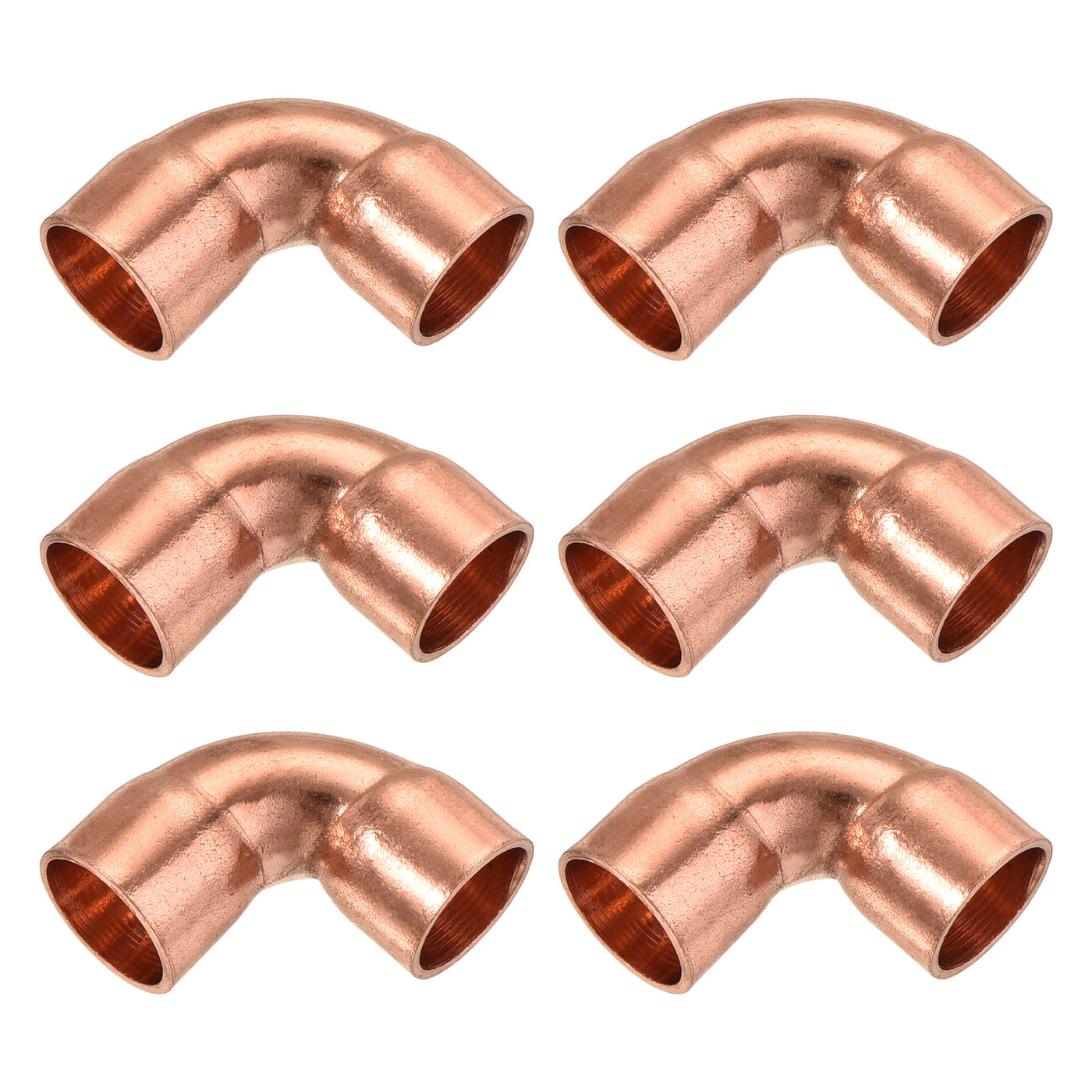 Harfington 90 Degrees Elbow Copper Pipe Fitting Short Turn Welding Connection 3/8 Inch ID for HVAC Air Conditioning Pipe, Pack of 6