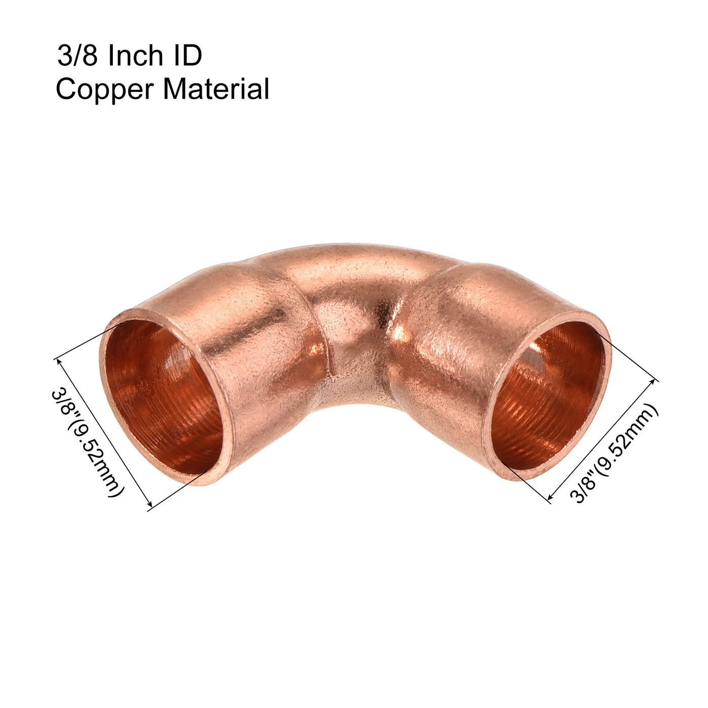 Harfington 90 Degrees Elbow Copper Pipe Fitting Short Turn Welding Connection 3/8 Inch ID for HVAC Air Conditioning Pipe, Pack of 3