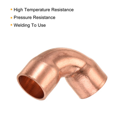 Harfington 90 Degrees Elbow Copper Pipe Fitting Short Turn Welding Connection 3/8 Inch ID for HVAC Air Conditioning Pipe, Pack of 3