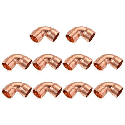Harfington 90 Degrees Elbow Copper Pipe Fitting Short Turn Welding Connection 1/2 Inch ID for HVAC Air Conditioning Pipe, Pack of 10