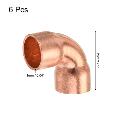 Harfington 90 Degrees Elbow Copper Pipe Fitting Short Turn Welding Connection 1/2 Inch ID for HVAC Air Conditioning Pipe, Pack of 6