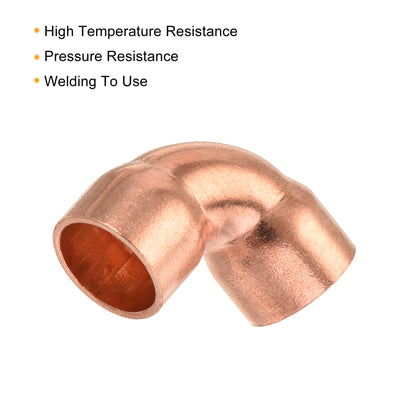 Harfington 90 Degrees Elbow Copper Pipe Fitting Short Turn Welding Connection 1/2 Inch ID for HVAC Air Conditioning Pipe, Pack of 3
