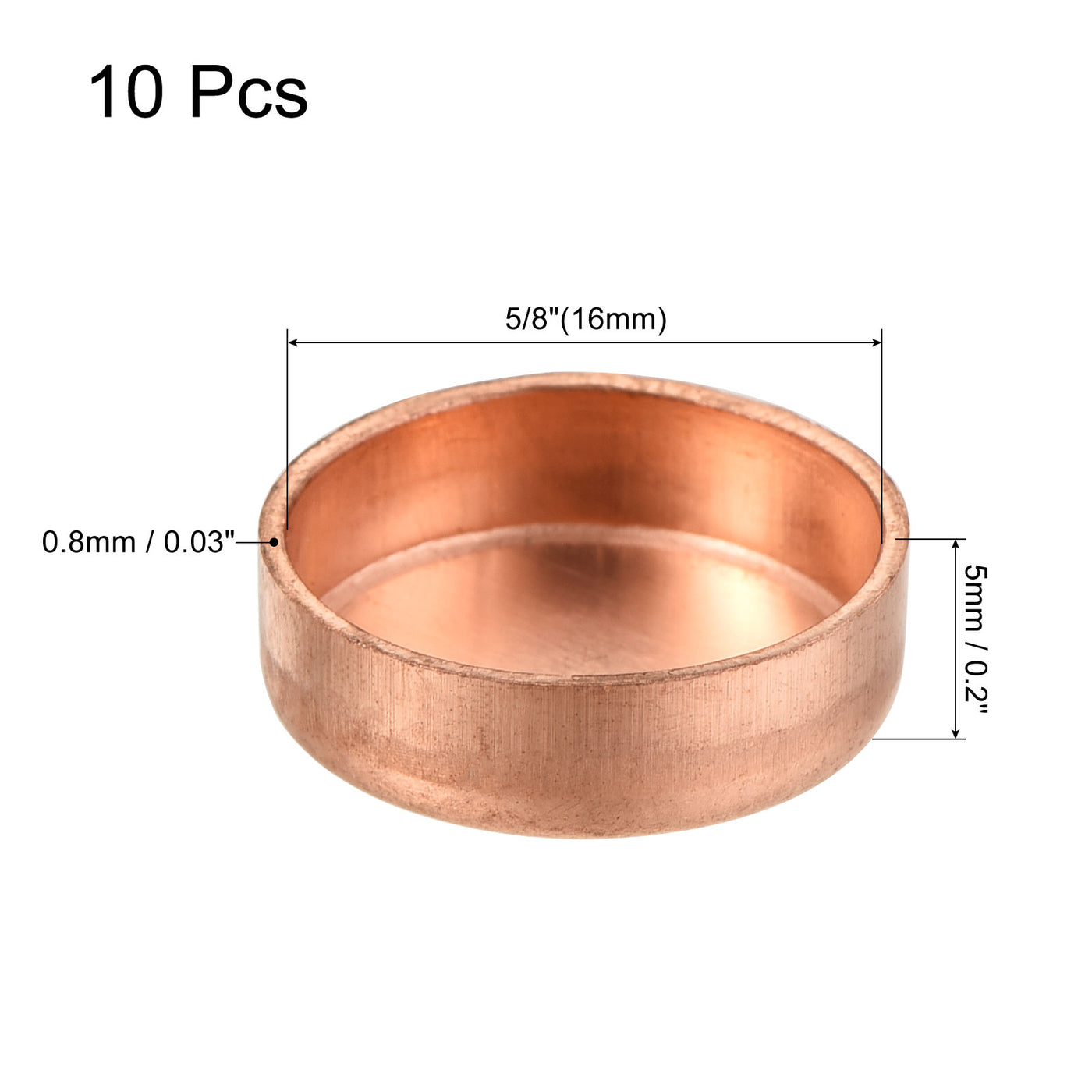 Harfington Copper End Cap Pipe Fitting Sweat Plug Connection 16mm(5/8") ID for Water Pipe Plumbing, Pack of 10