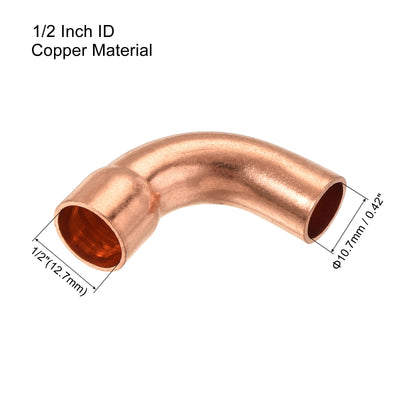 Harfington 90 Degrees Elbow Copper Pipe Fitting Short Turn Brazing Connection 1/2 Inch ID for HVAC Cooling Solar Equipment, Pack of 3