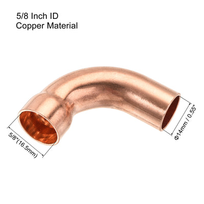 Harfington 90 Degrees Elbow Copper Pipe Fitting Short Turn Brazing Connection 5/8 Inch ID for HVAC Cooling Solar Equipment, Pack of 3