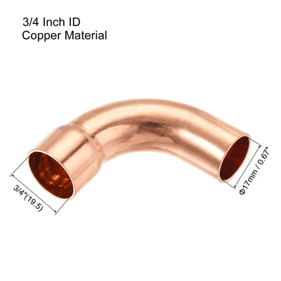 Harfington 90 Degrees Elbow Copper Pipe Fitting Short Turn Brazing Connection 3/4 Inch ID for HVAC Cooling Solar Equipment, Pack of 3