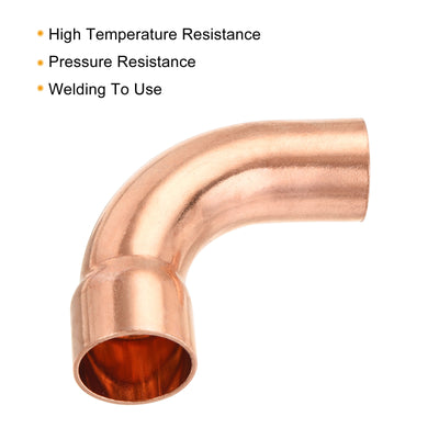 Harfington 90 Degrees Elbow Copper Pipe Fitting Short Turn Brazing Connection 3/4 Inch ID for HVAC Cooling Solar Equipment, Pack of 3