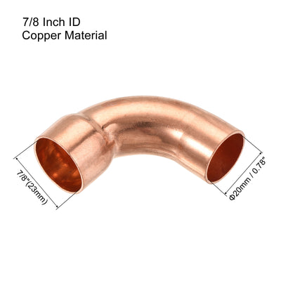 Harfington 90 Degrees Elbow Copper Pipe Fitting Short Turn Brazing Connection 7/8 Inch ID for HVAC Cooling Solar Equipment