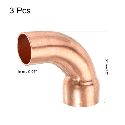 Harfington 90 Degrees Elbow Copper Pipe Fitting Short Turn Brazing Connection 0.86 Inch ID for HVAC Cooling Solar Equipment, Pack of 3