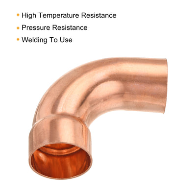 Harfington 90 Degrees Elbow Copper Pipe Fitting Short Turn Brazing Connection 1.12 Inch ID for HVAC Cooling Solar Equipment