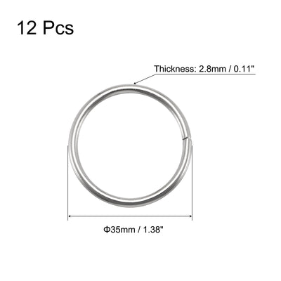 Harfington Uxcell 35mm(1.38") OD Metal O Ring Non-Welded Craft Hoops for DIY Silver Tone 12pcs