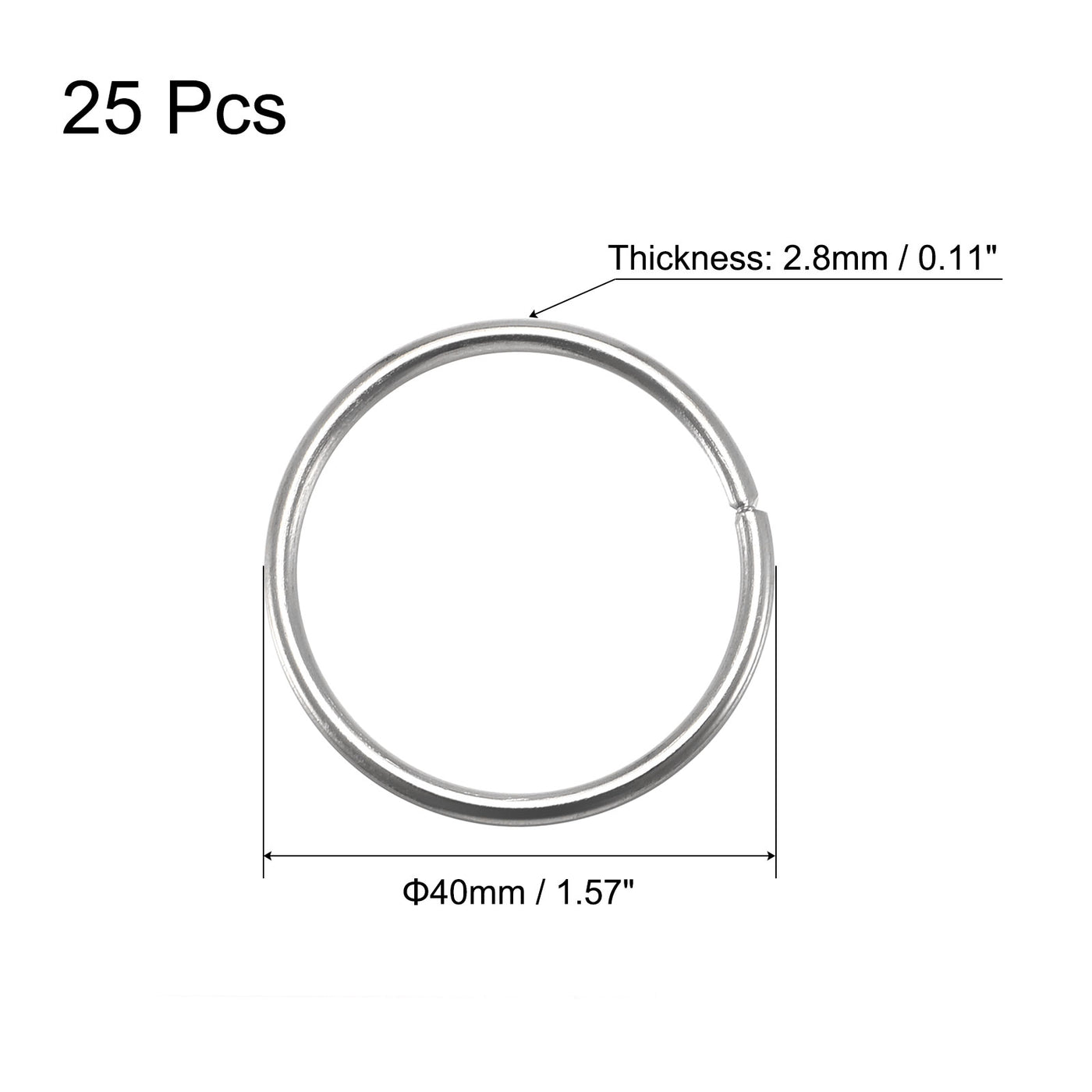 uxcell Uxcell 40mm(1.57") OD Metal O Ring Non-Welded Craft Hoops for DIY Silver Tone 25pcs