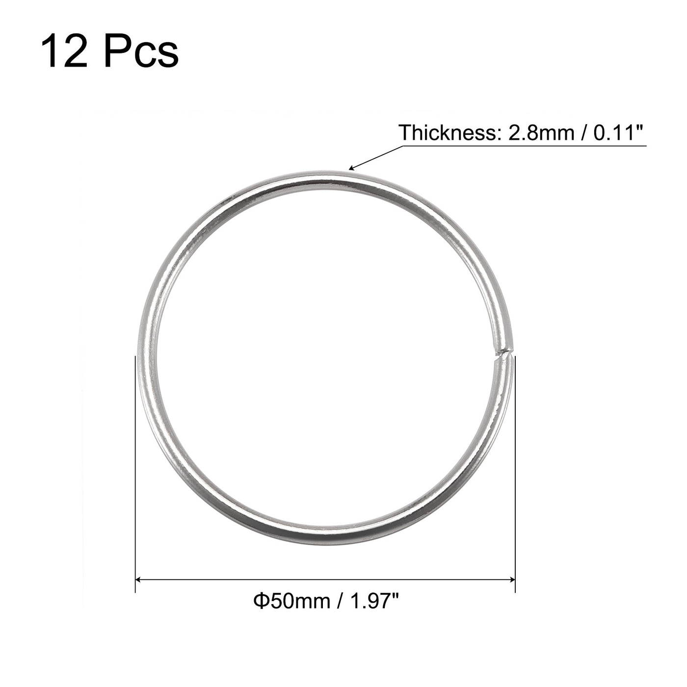 uxcell Uxcell 50mm(1.97") OD Metal O Ring Non-Welded Craft Hoops for DIY Silver Tone 12pcs