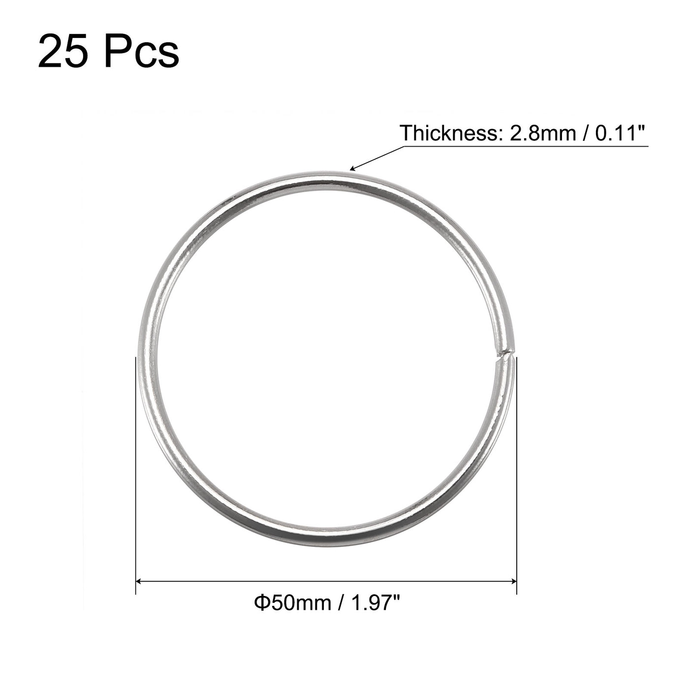 uxcell Uxcell 50mm(1.97") OD Metal O Ring Non-Welded Craft Hoops for DIY Silver Tone 25pcs
