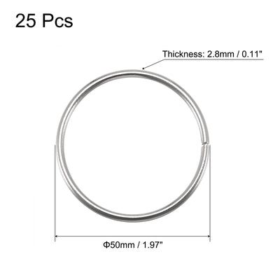 Harfington Uxcell 50mm(1.97") OD Metal O Ring Non-Welded Craft Hoops for DIY Silver Tone 25pcs