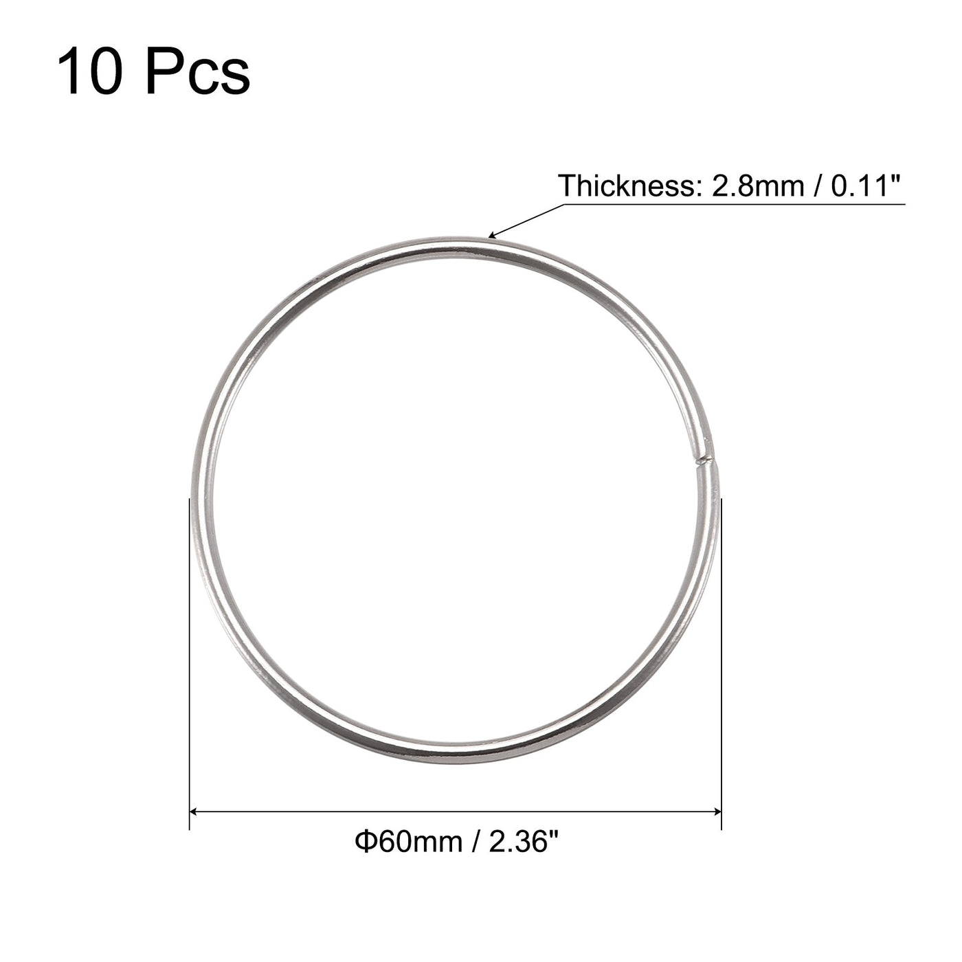 uxcell Uxcell 60mm(2.36") OD Metal O Ring Non-Welded Craft Hoops for DIY Silver Tone 10pcs