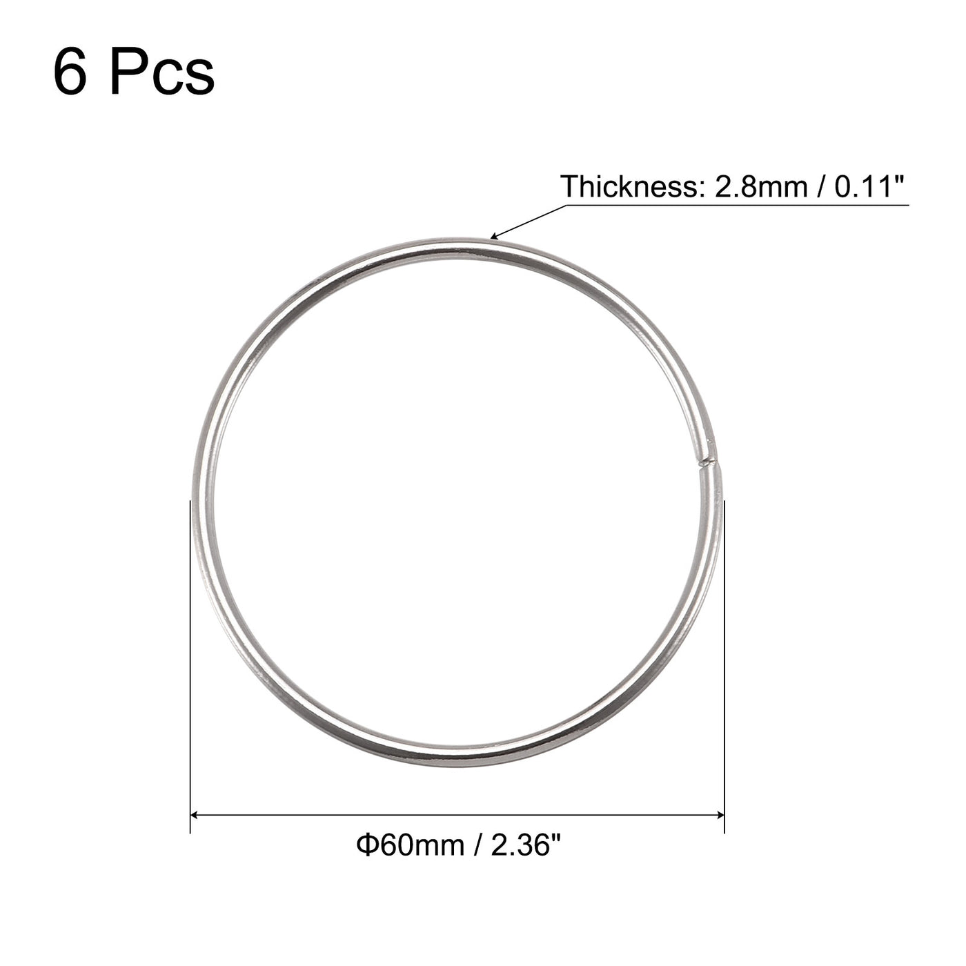 uxcell Uxcell 60mm(2.36") OD Metal O Ring Non-Welded Craft Hoops for DIY Silver Tone 6pcs