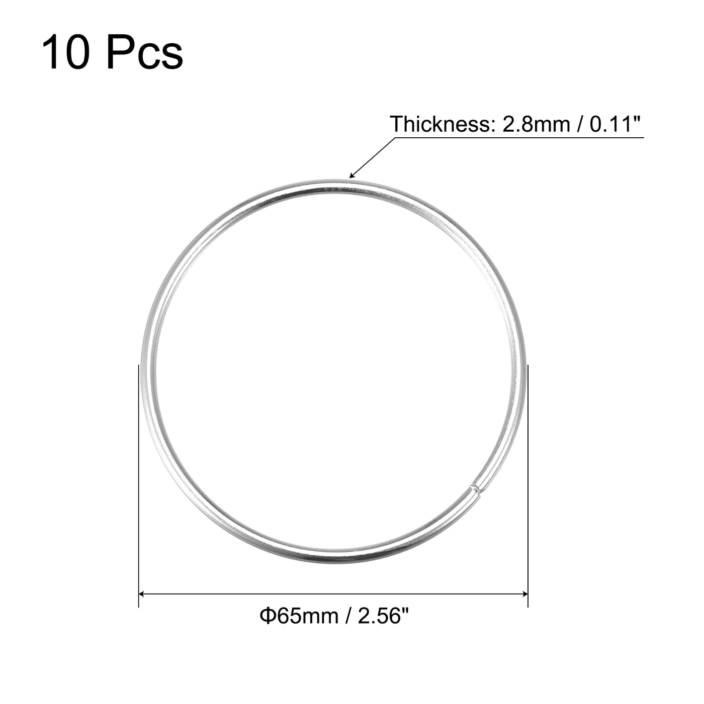 uxcell Uxcell 65mm(2.56") OD Metal O Ring Non-Welded Craft Hoops for DIY Silver Tone 10pcs