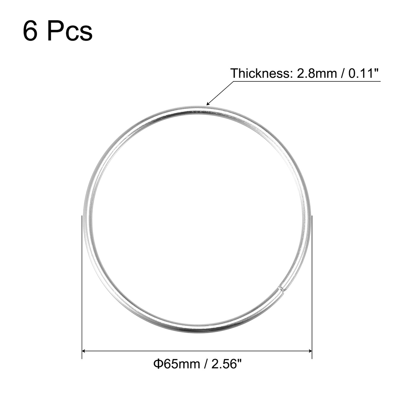 uxcell Uxcell 65mm(2.56") OD Metal O Ring Non-Welded Craft Hoops for DIY Silver Tone 6pcs