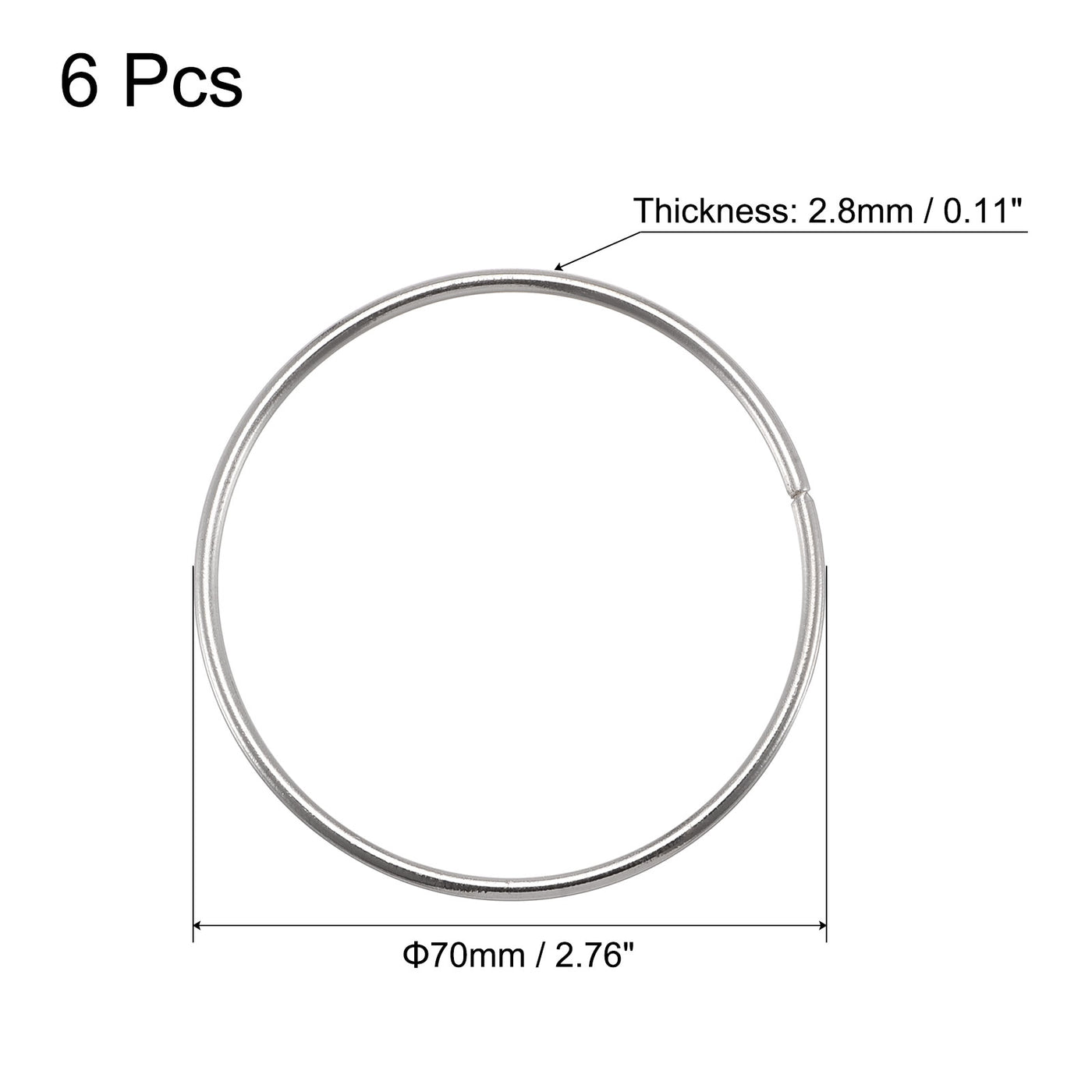 uxcell Uxcell 70mm(2.76") OD Metal O Ring Non-Welded Craft Hoops for DIY Silver Tone 6pcs