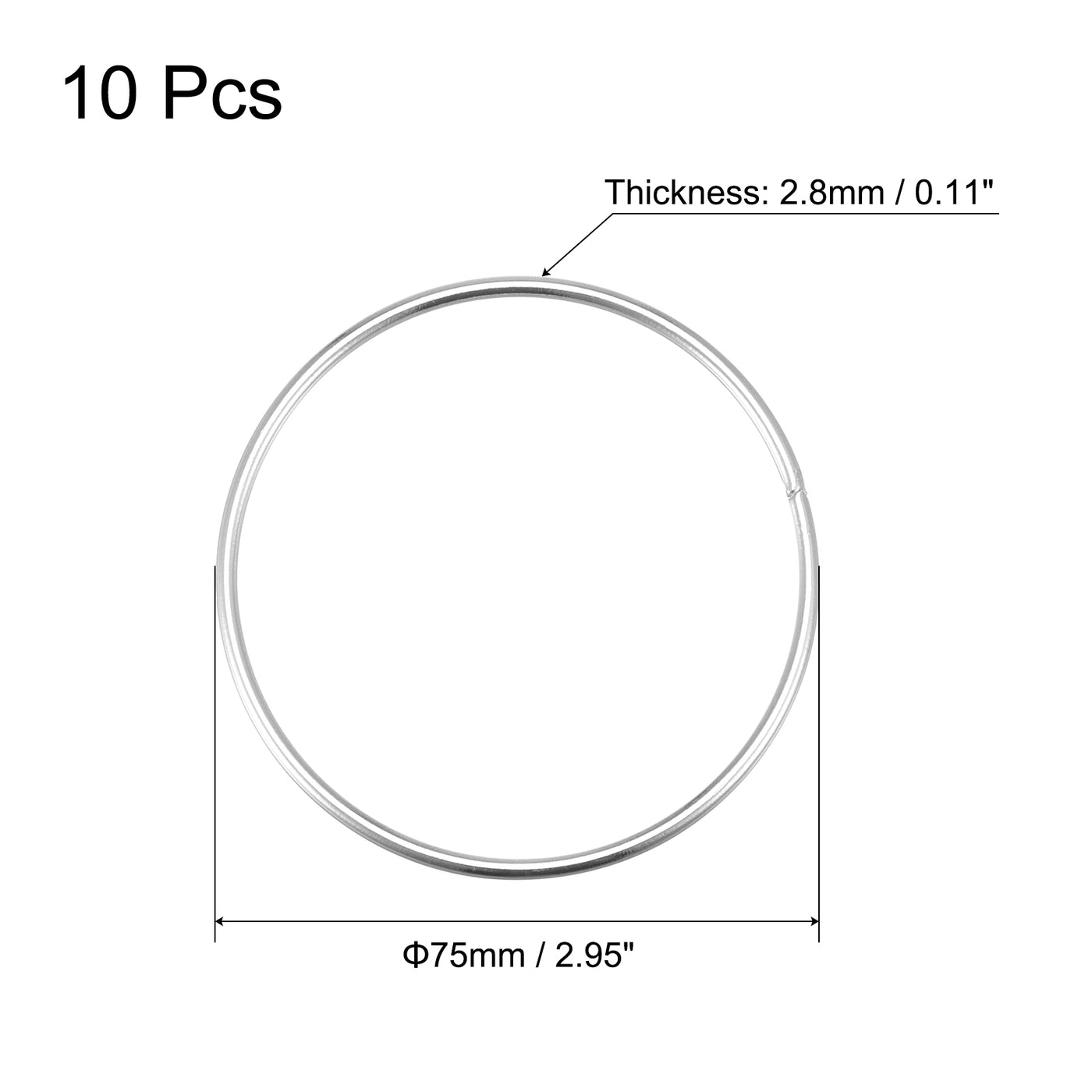 uxcell Uxcell 75mm(2.95") OD Metal O Ring Non-Welded Craft Hoops for DIY Silver Tone 10pcs