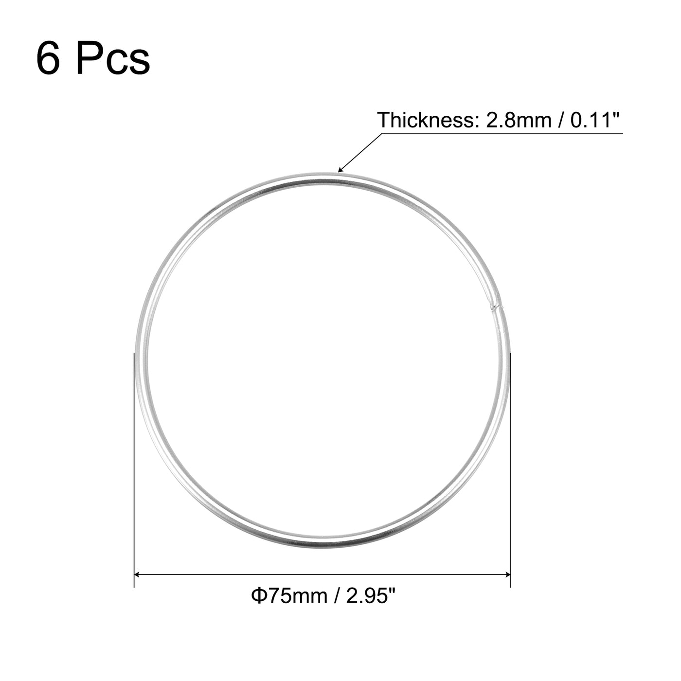 uxcell Uxcell 75mm(2.95") OD Metal O Ring Non-Welded Craft Hoops for DIY Silver Tone 6pcs