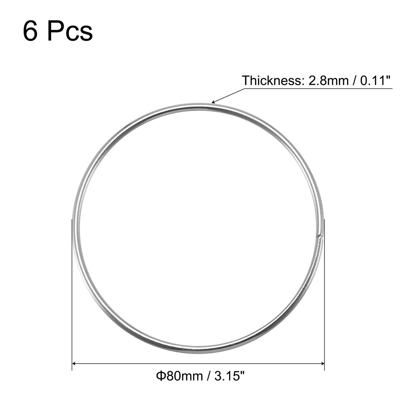 uxcell Uxcell 80mm(3.15") OD Metal O Ring Non-Welded Craft Hoops for DIY Silver Tone 6pcs