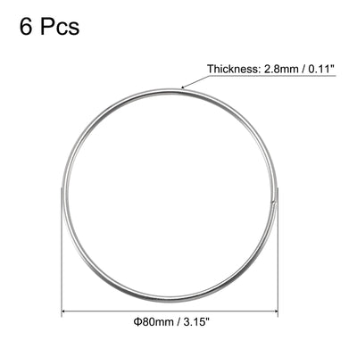Harfington Uxcell 80mm(3.15") OD Metal O Ring Non-Welded Craft Hoops for DIY Silver Tone 6pcs