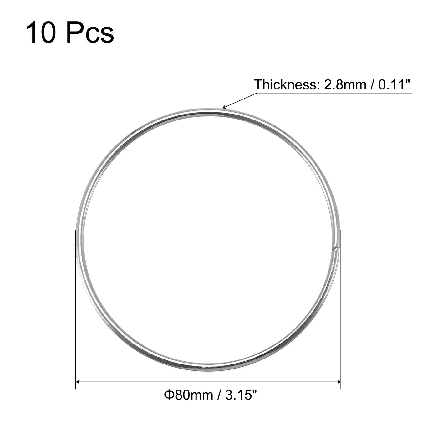 uxcell Uxcell 80mm(3.15") OD Metal O Ring Non-Welded Craft Hoops for DIY Silver Tone 10pcs