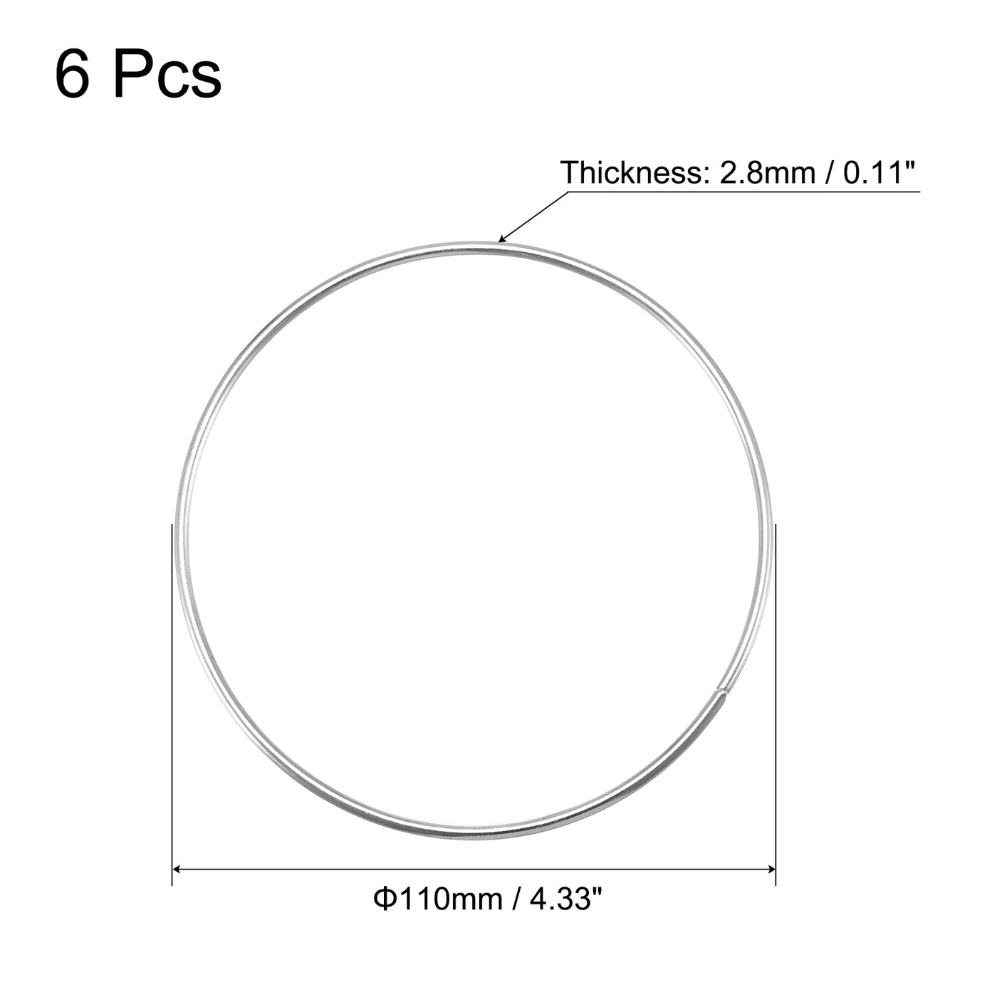 uxcell Uxcell 110mm(4.33") OD Metal O Ring Non-Welded Craft Hoops for DIY Silver Tone 6pcs