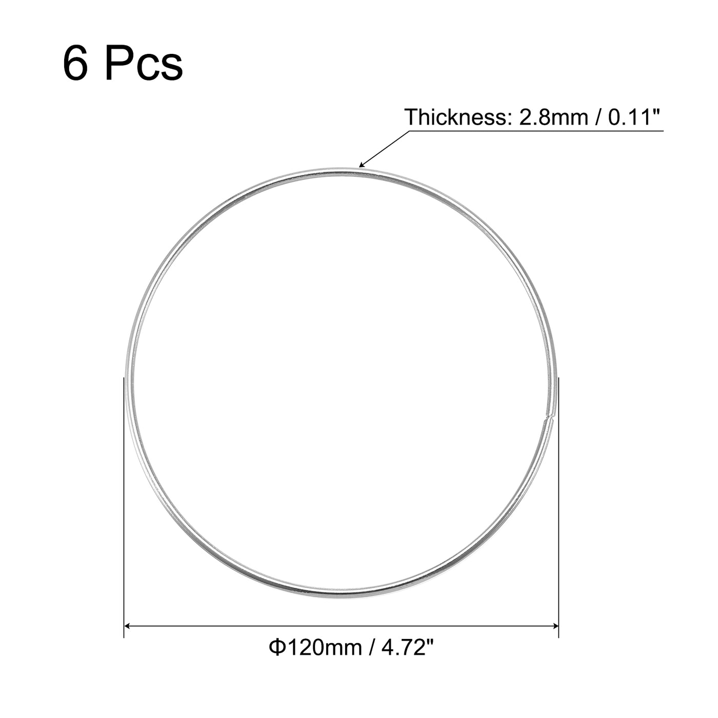 uxcell Uxcell 120mm(4.72") OD Metal O Ring Non-Welded Craft Hoops for DIY Silver Tone 6pcs