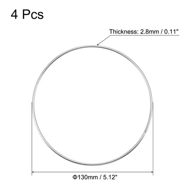 Harfington Uxcell 130mm(5.12") OD Metal O Ring Non-Welded Craft Hoops for DIY Silver Tone 4pcs