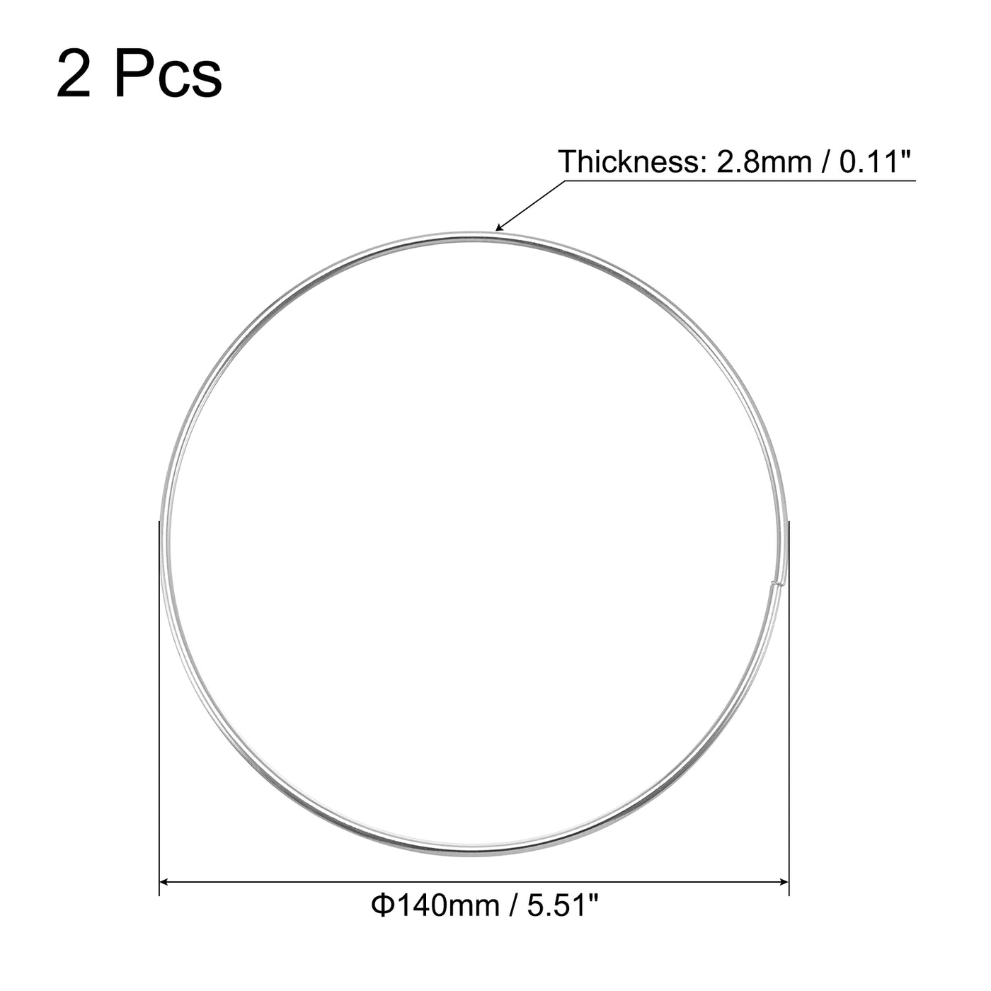 uxcell Uxcell 140mm(5.51") OD Metal O Ring Non-Welded Craft Hoops for DIY Silver Tone 2pcs