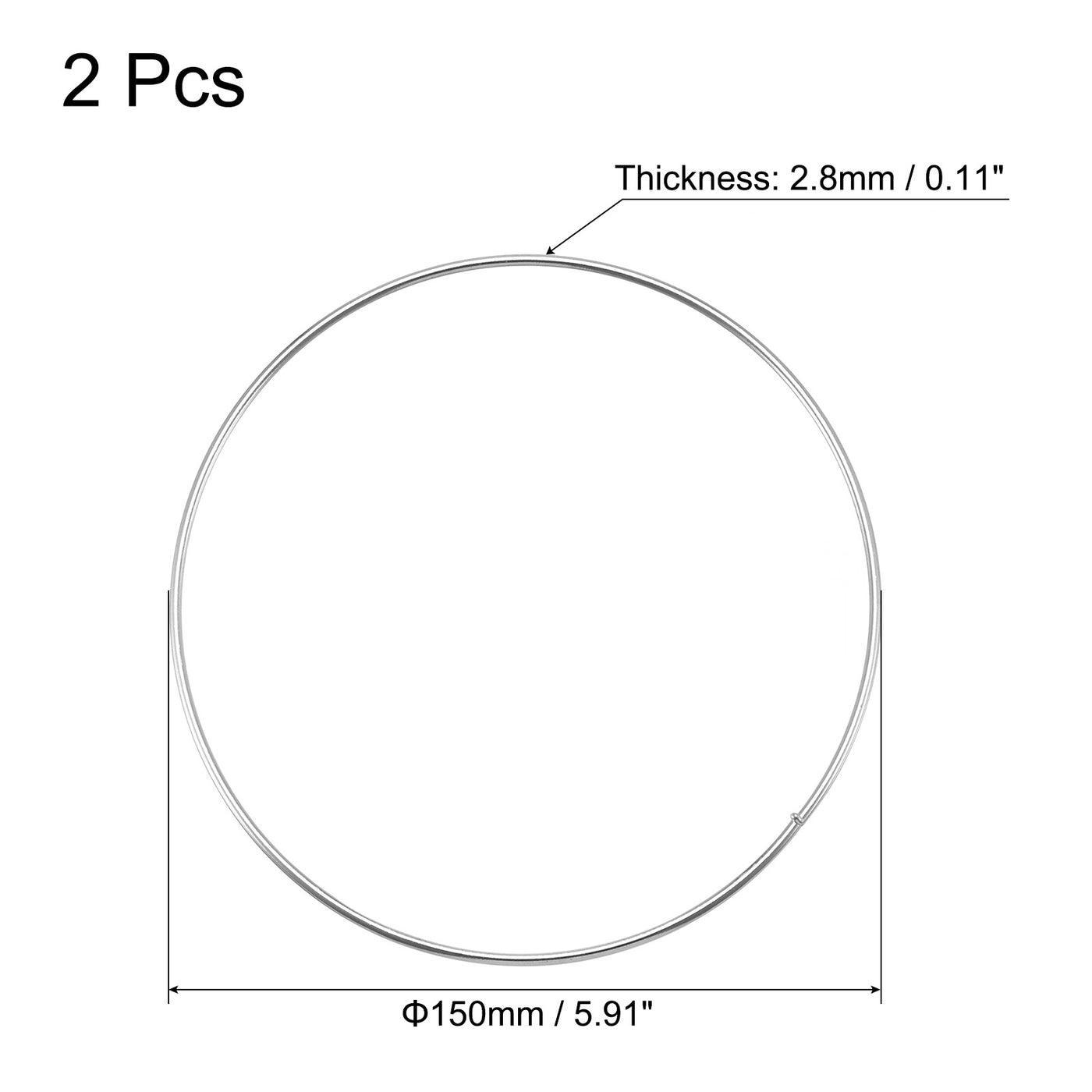 uxcell Uxcell 150mm(5.91") OD Metal O Ring Non-Welded Craft Hoops for DIY Silver Tone 2pcs