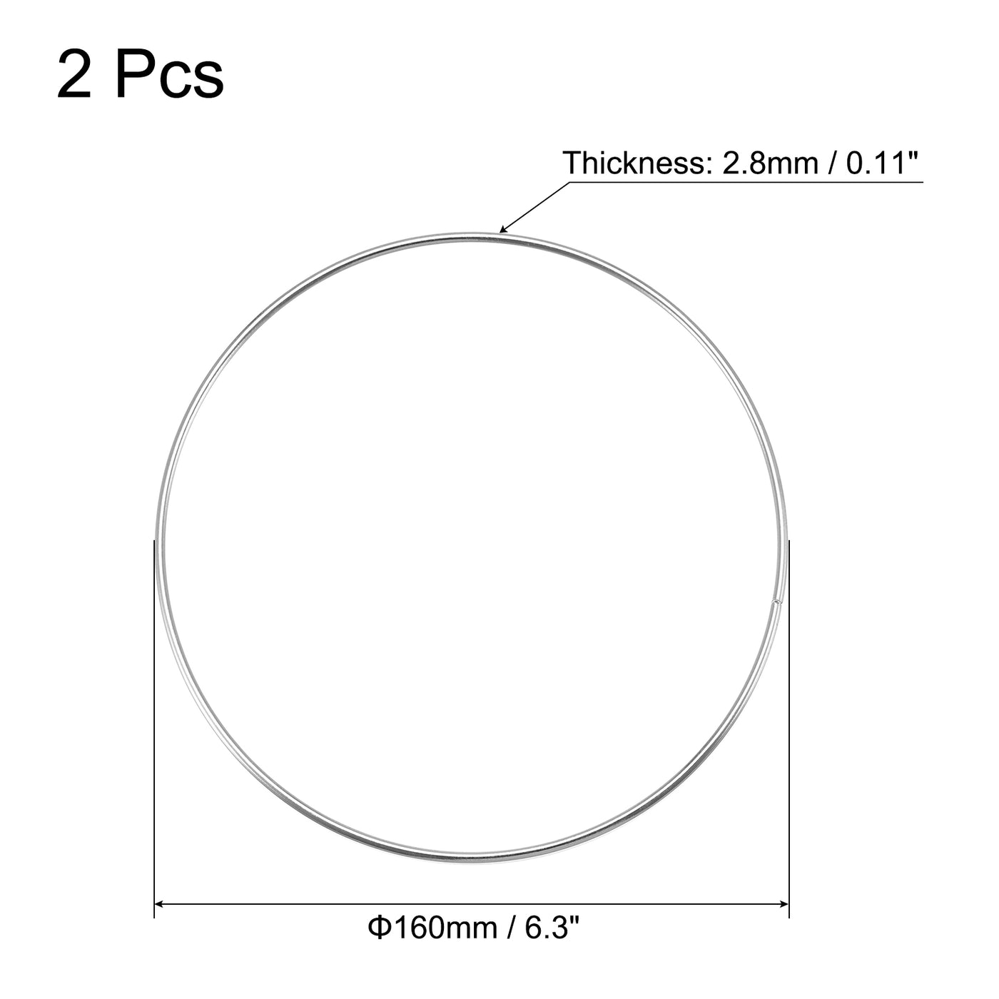 uxcell Uxcell 160mm(6.3") OD Metal O Ring Non-Welded Craft Hoops for DIY Silver Tone 2pcs
