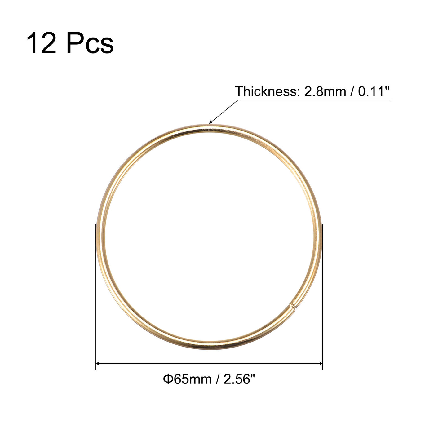 uxcell Uxcell 65mm(2.56") OD Metal O Ring Non-Welded Craft Hoops for DIY Gold Tone 12pcs