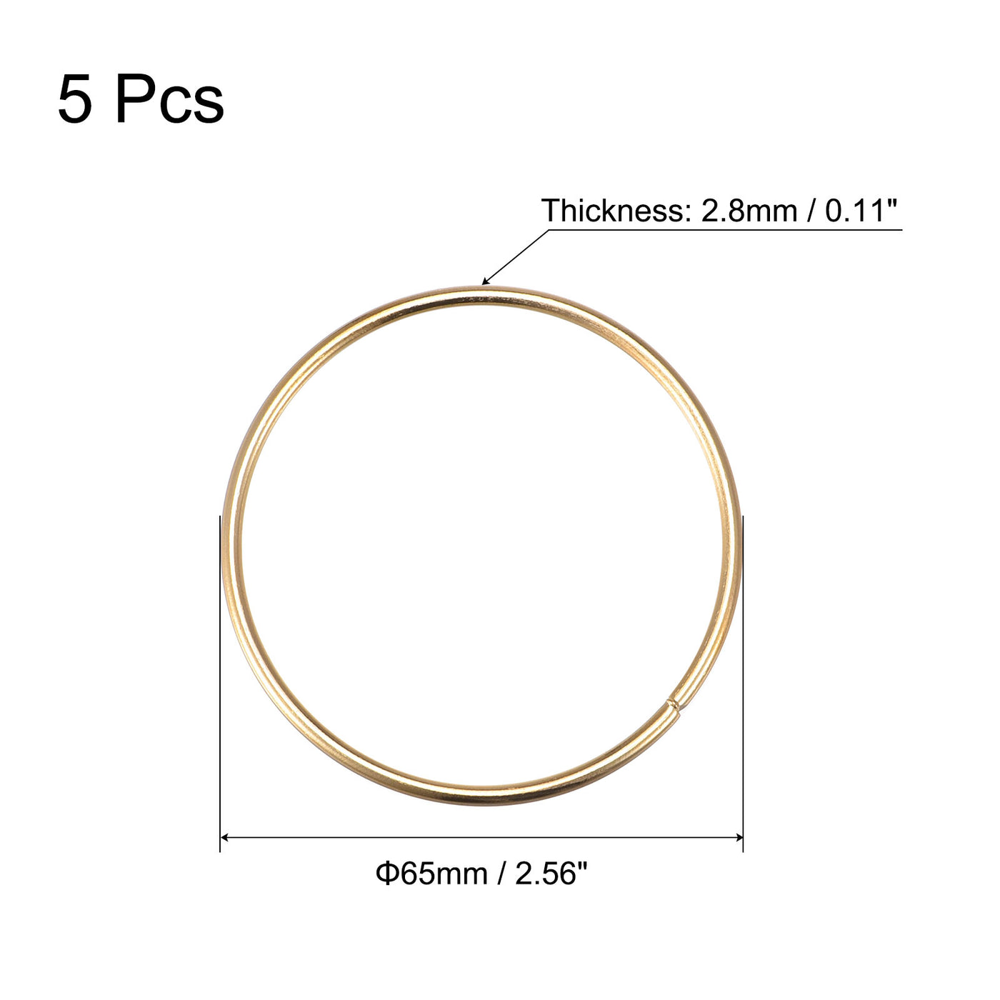 uxcell Uxcell 65mm(2.56") OD Metal O Ring Non-Welded Craft Hoops for DIY Gold Tone 5pcs