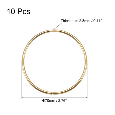 Harfington Uxcell 70mm(2.76") OD Metal O Ring Non-Welded Craft Hoops for DIY Gold Tone 10pcs