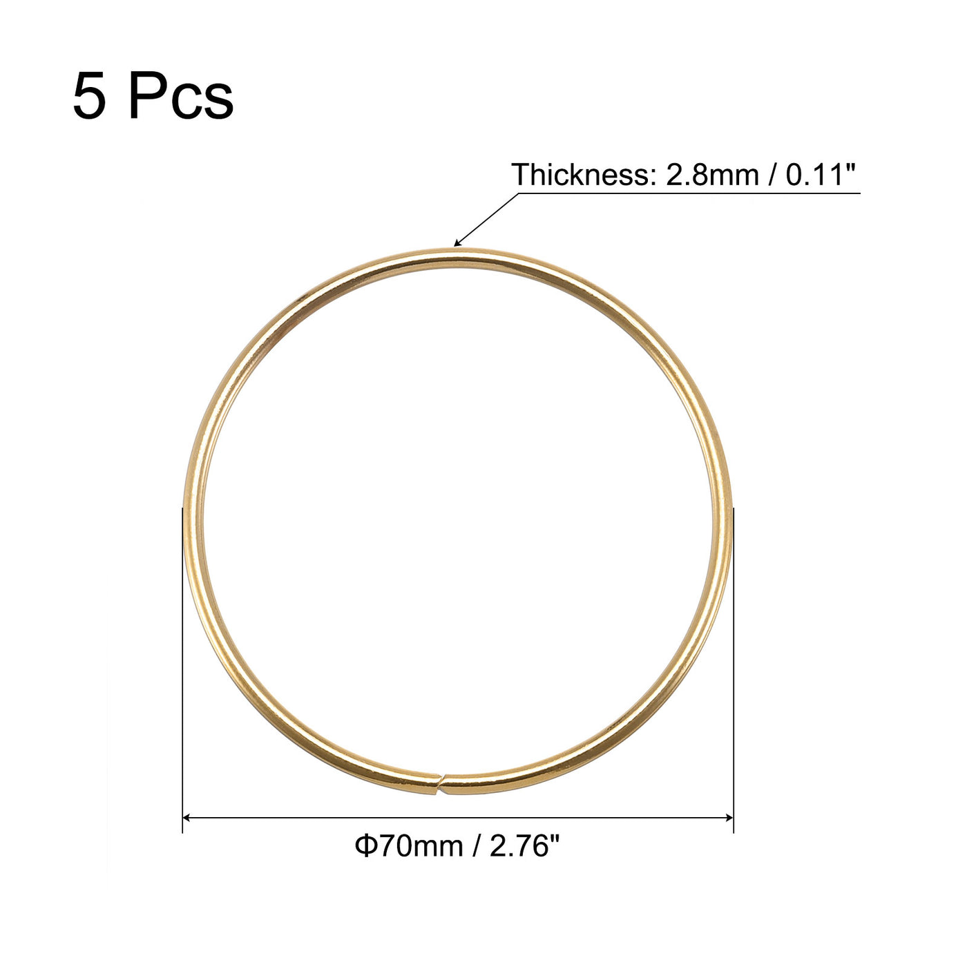 uxcell Uxcell 70mm(2.76") OD Metal O Ring Non-Welded Craft Hoops for DIY Gold Tone 5pcs