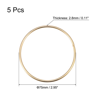 Harfington Uxcell 75mm(2.95") OD Metal O Ring Non-Welded Craft Hoops for DIY Gold Tone 5pcs