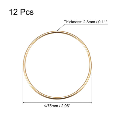 Harfington Uxcell 75mm(2.95") OD Metal O Ring Non-Welded Craft Hoops for DIY Gold Tone 12pcs