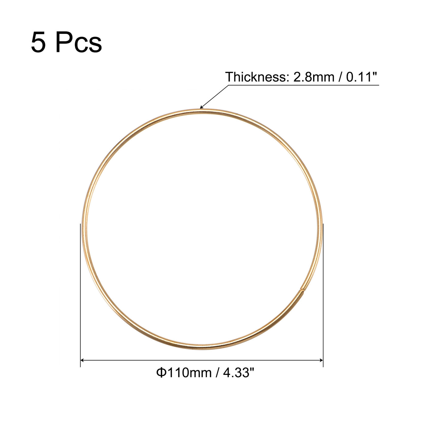 uxcell Uxcell 110mm(4.33") OD Metal O Ring Non-Welded Craft Hoops for DIY Gold Tone 5pcs