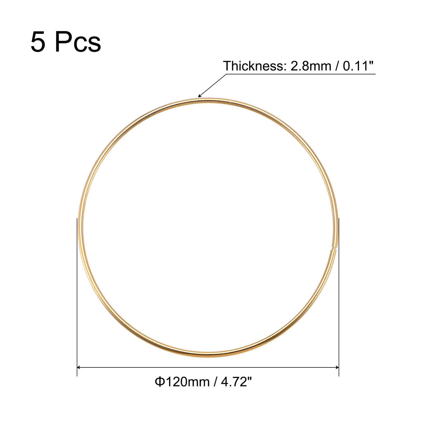 uxcell Uxcell 120mm(4.72") OD Metal O Ring Non-Welded Craft Hoops for DIY Gold Tone 5pcs